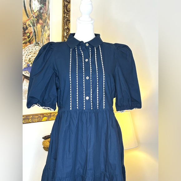 Gretchen Scott Designs Cotton Ric Rac Roc Midi/Maxi Dress NWT S Navy - Picture 4 of 10